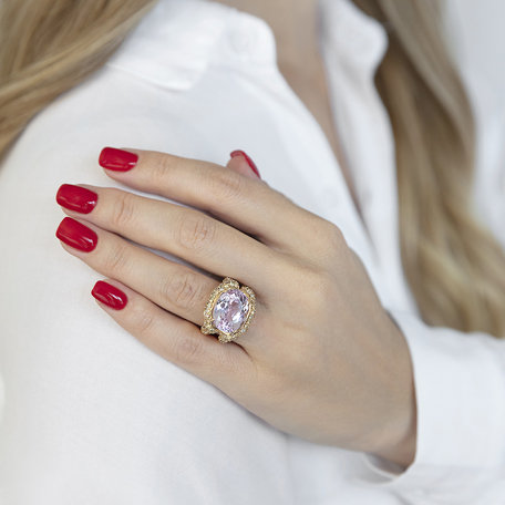 Ring with white and brown diamonds Metal Flower