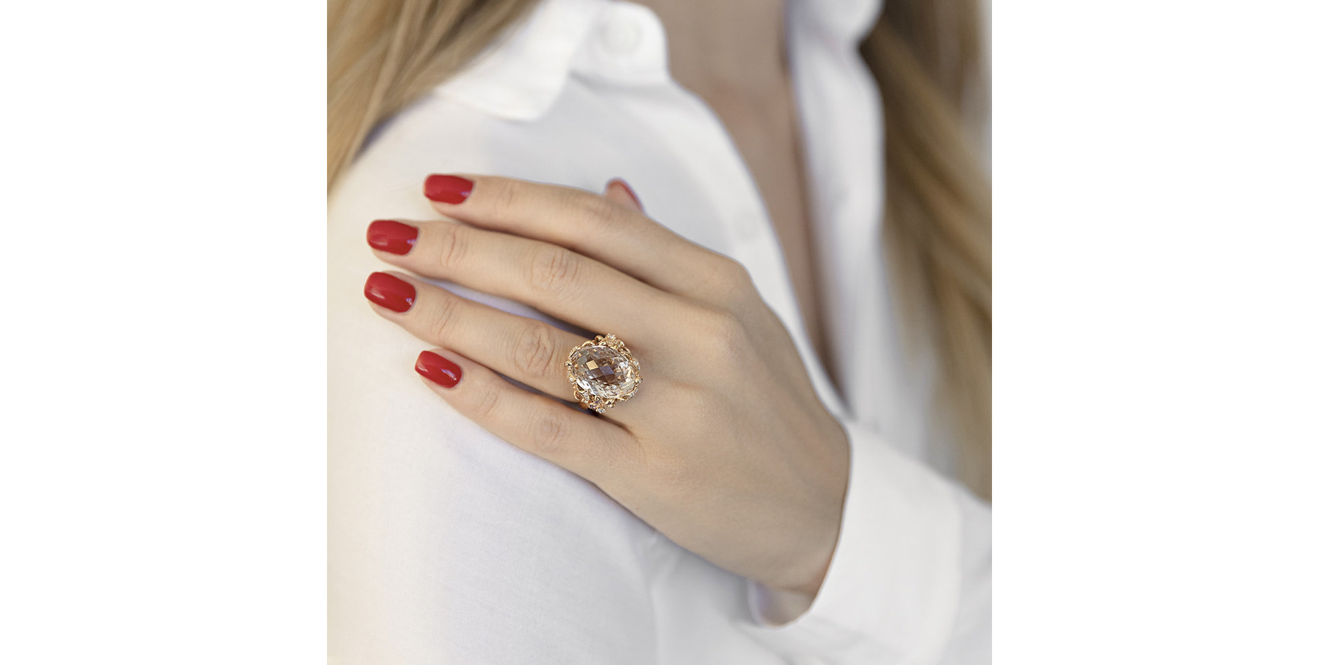 Diamond ring with Sapphire, Garnet and Morganite Princess Treasure