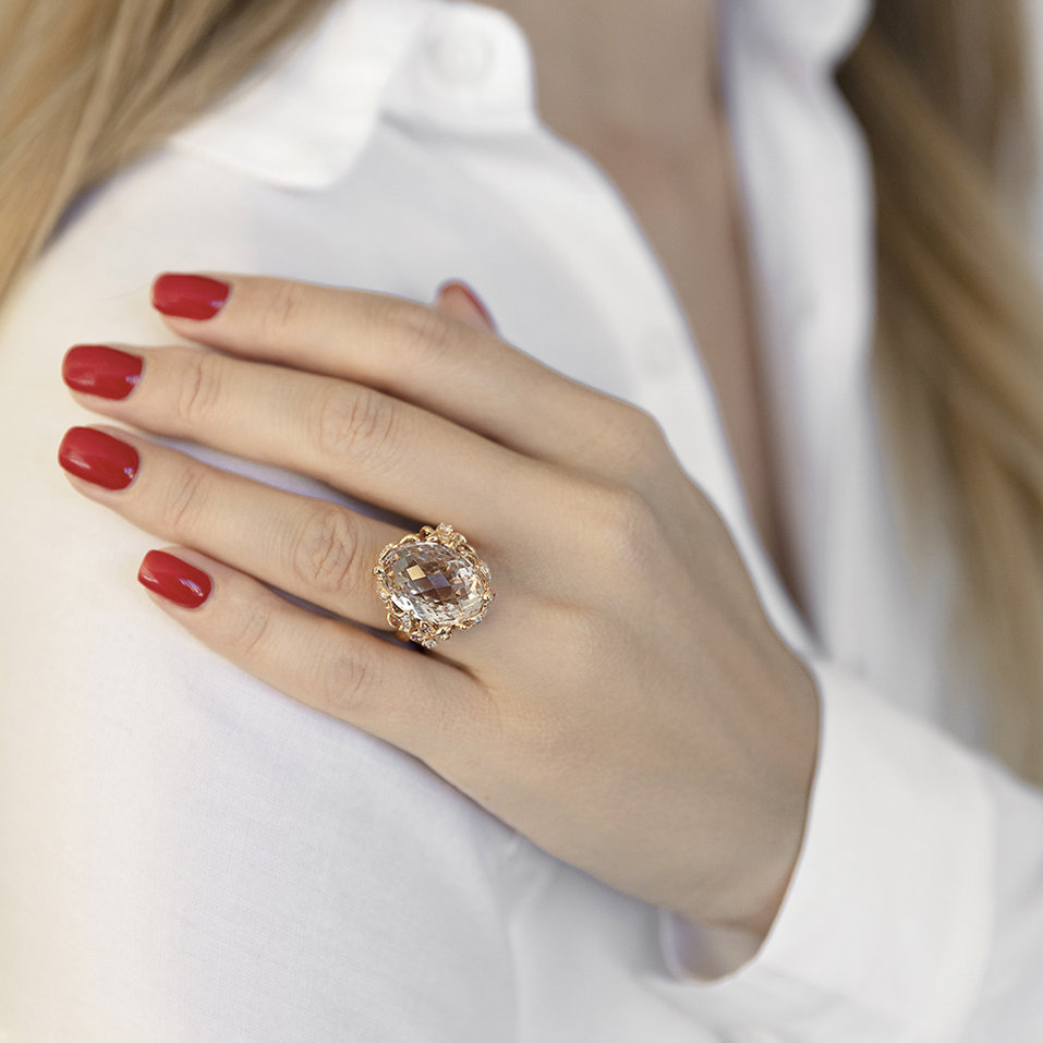 Diamond ring with Sapphire, Garnet and Morganite Princess Treasure