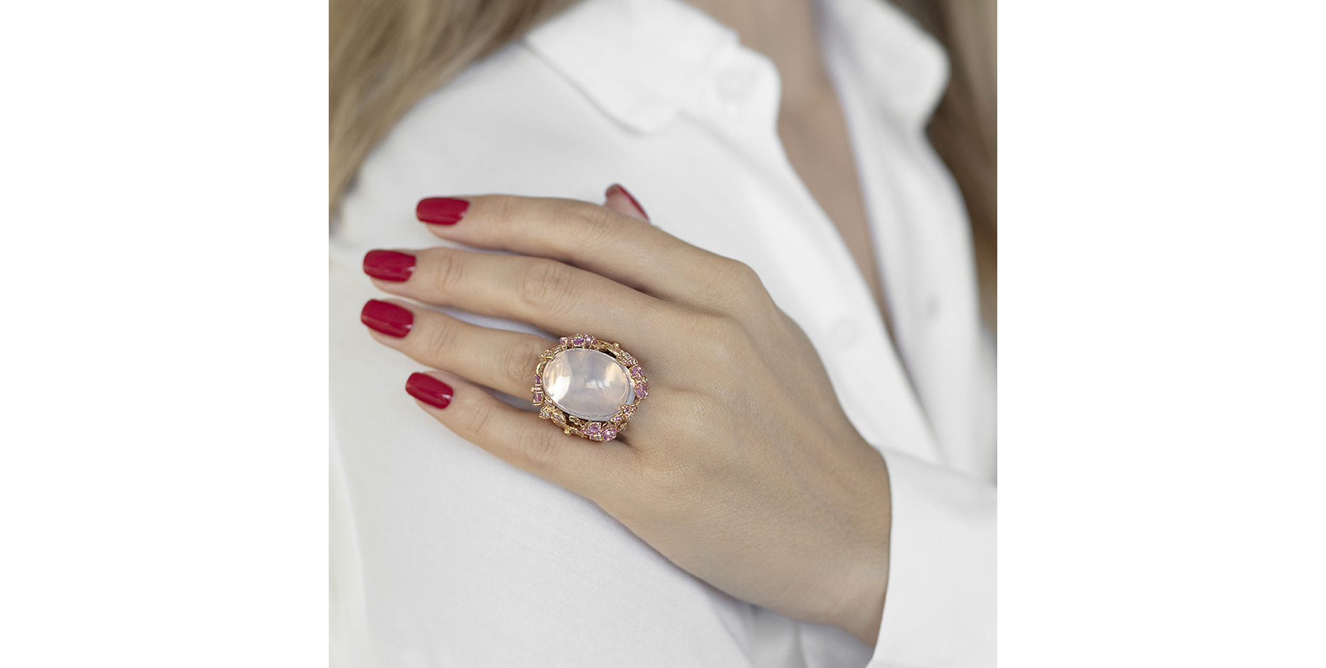 Diamond ring with Sapphire, Amethyst and Morganite Golden Romance