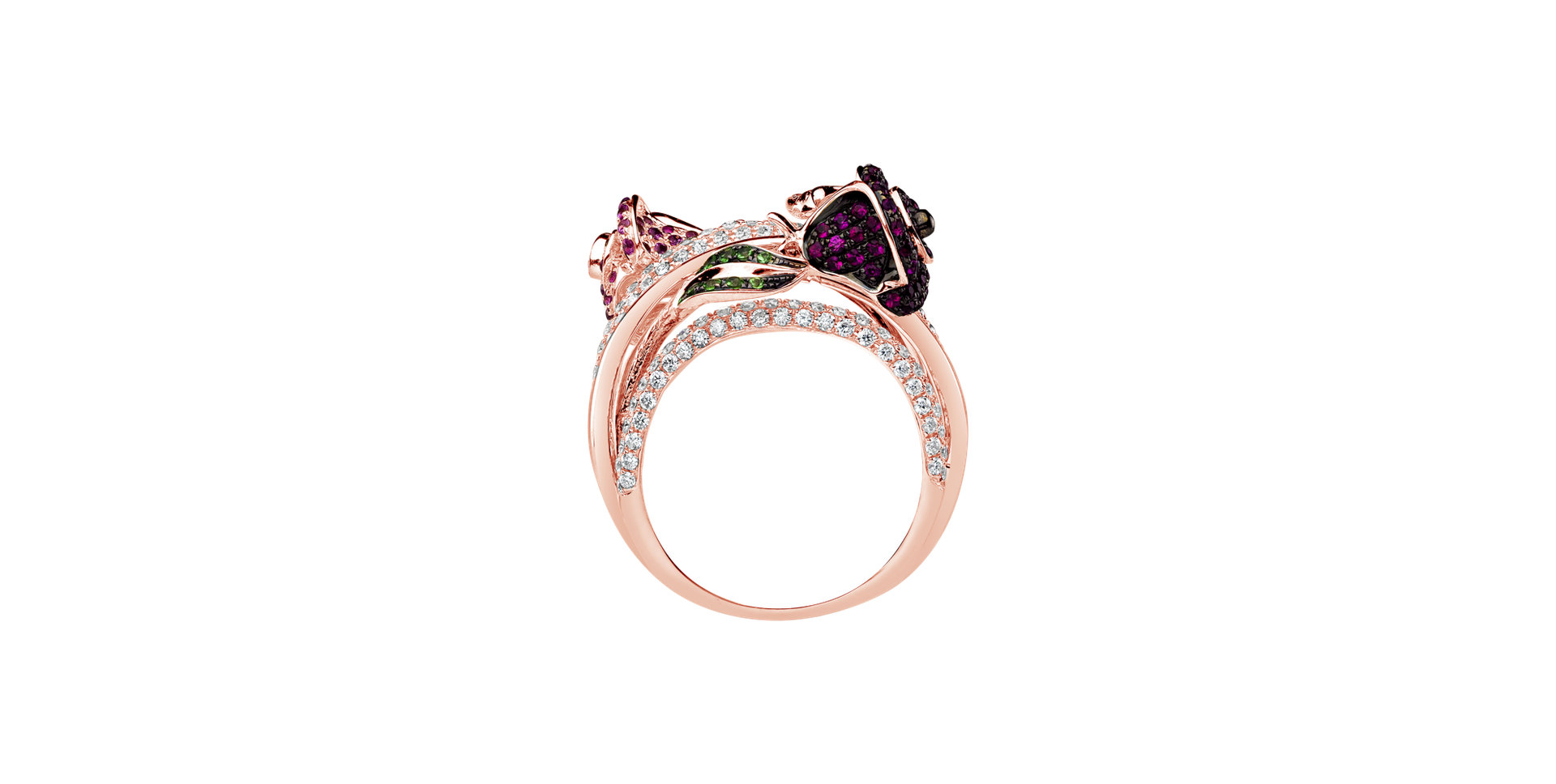Diamond ring with Ruby, Sapphire and Garnet Flower Sin