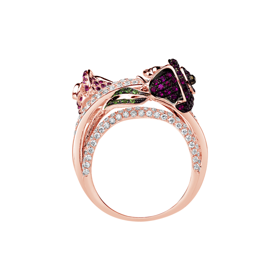 Diamond ring with Ruby, Sapphire and Garnet Flower Sin