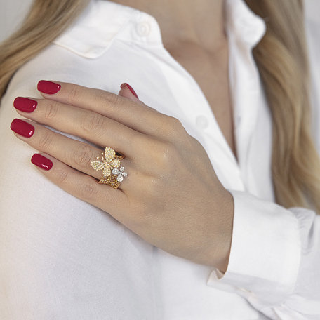 Ring with brown and white diamonds Butterfly Treasure