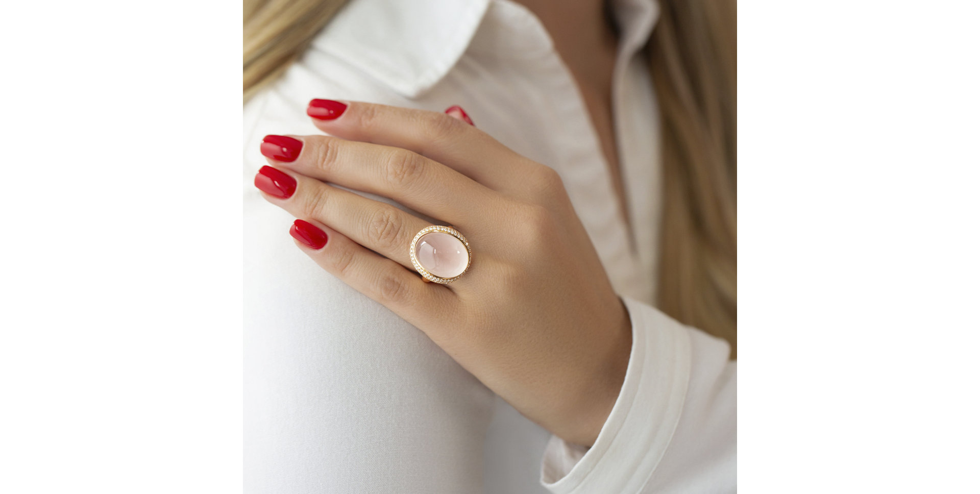 Diamond ring with Rose Quartz Moonlight Romance