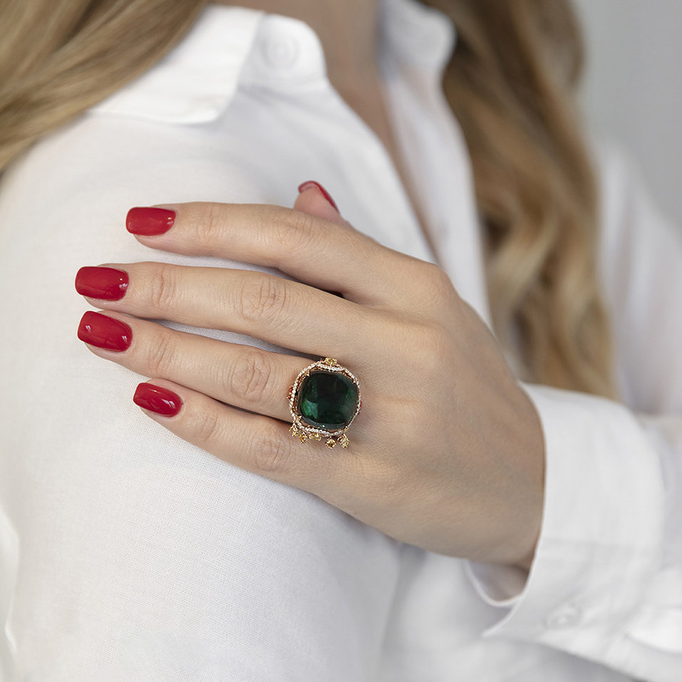 Diamond ring with Tourmalíne and Sapphire Dark Princess