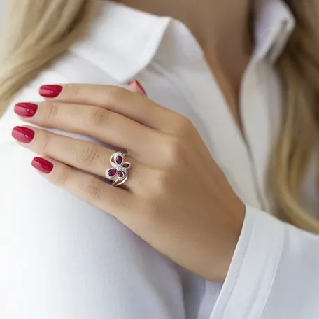 Diamond ring with Ruby Butterfly Flight