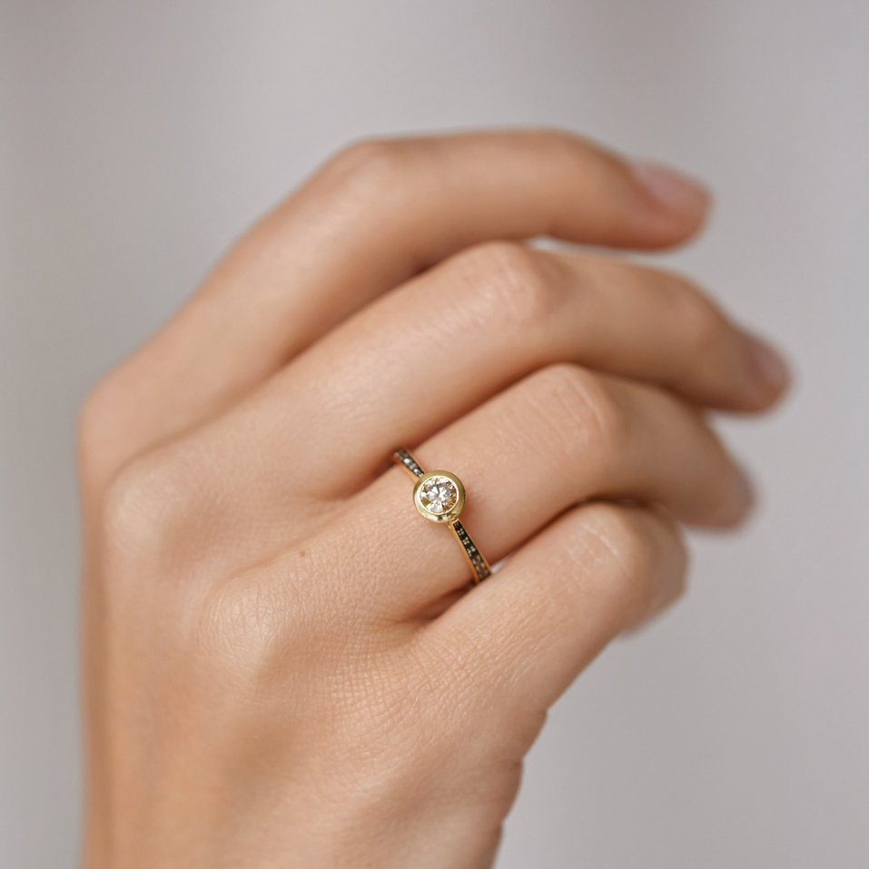 Ring with black and brown diamonds Space Love