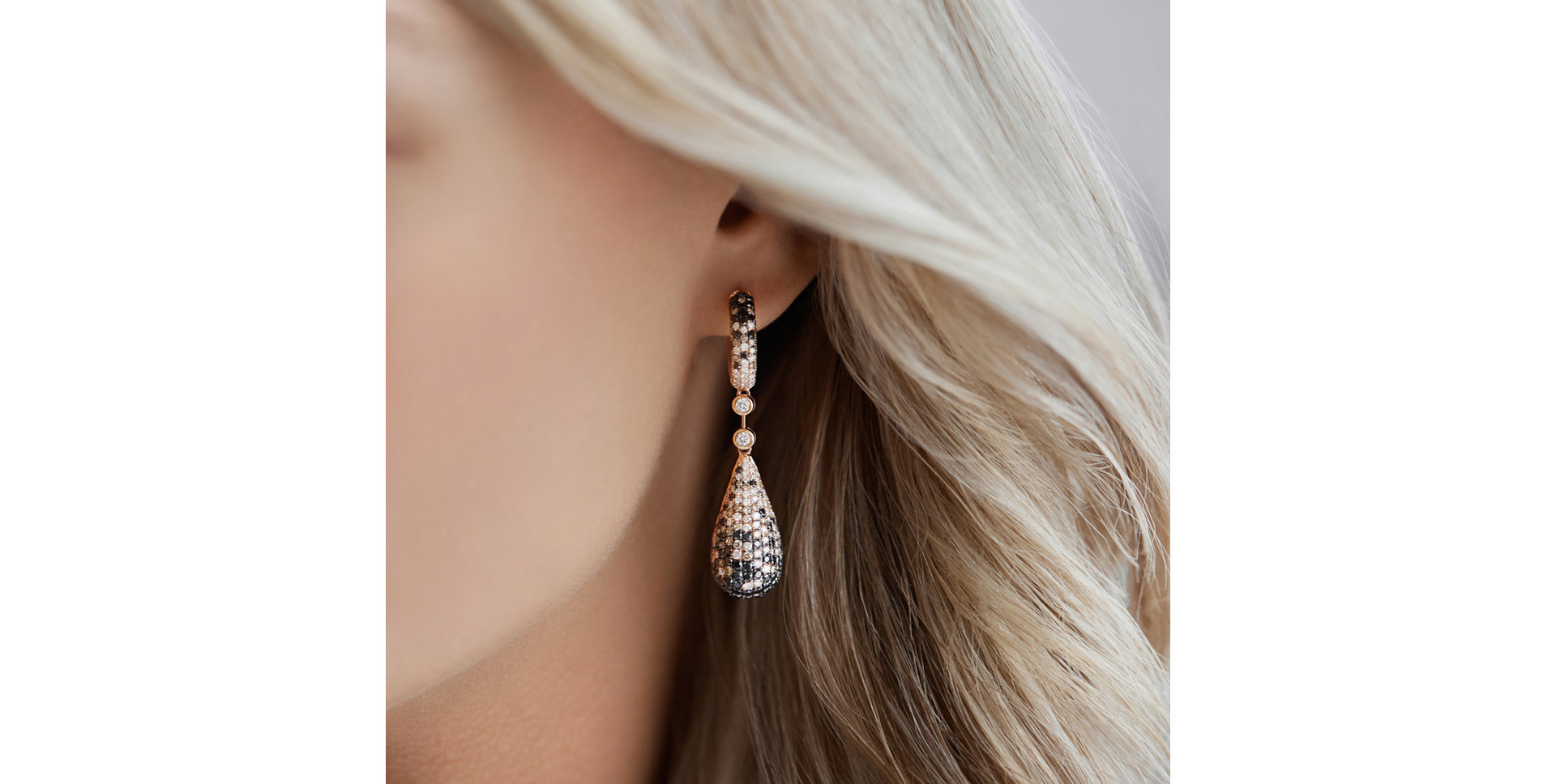 Earrings with white, brown and black diamonds Festive Drops