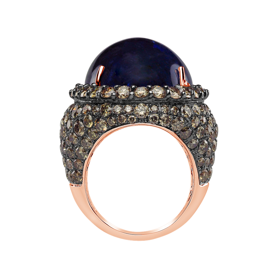 Ring with Tanzanite and brown diamonds Blue Eye