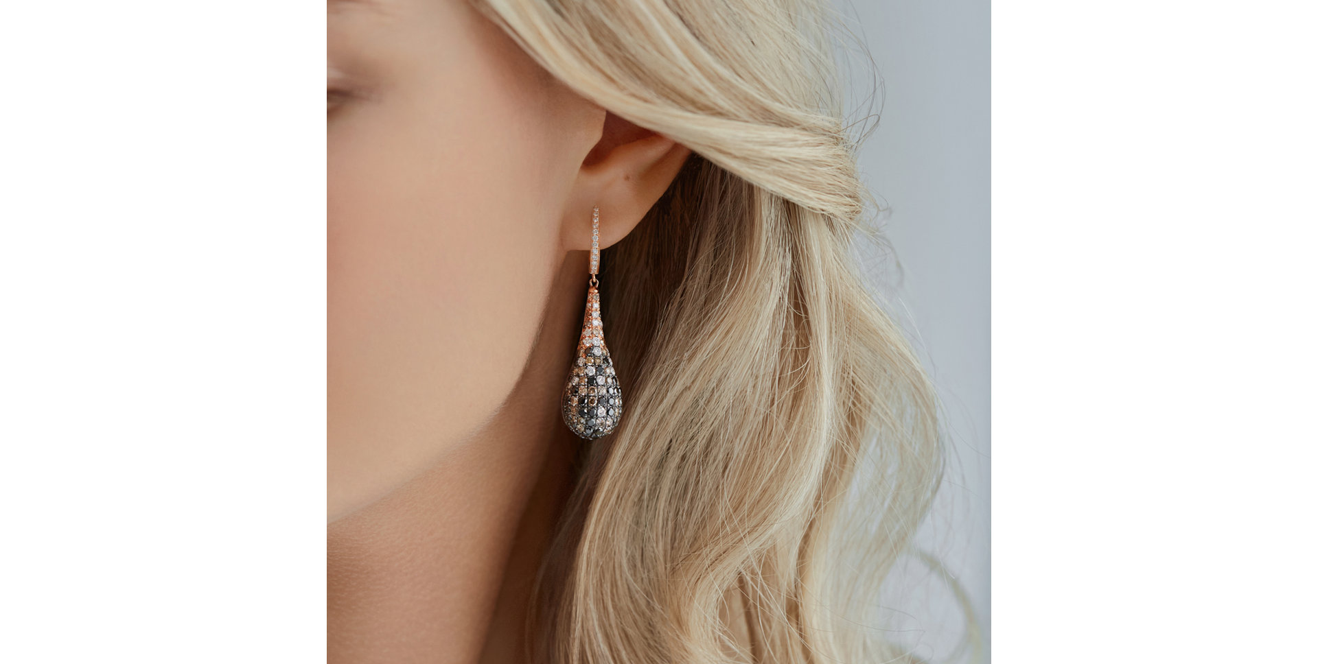 Earrings with white, brown and black diamonds Inferno Tears