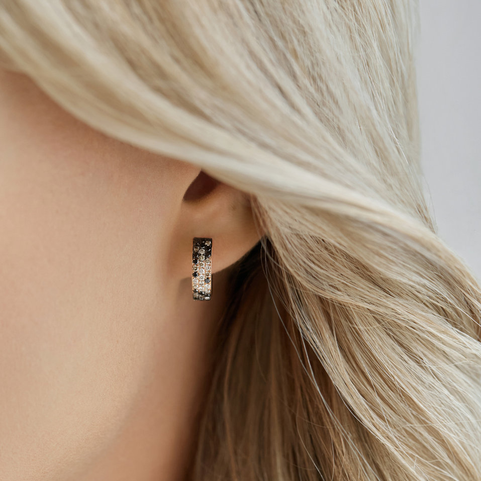 Earrings with white, brown and black diamonds Inferno Love