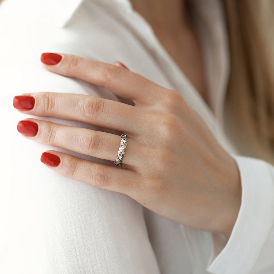 Ring with white, brown and black diamonds Inferno Galaxy
