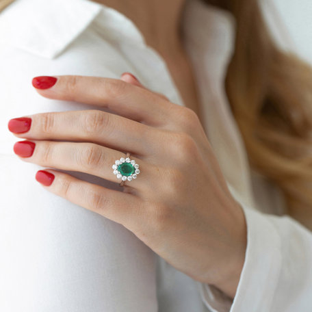 Diamond ring with Emerald Princess Aurora