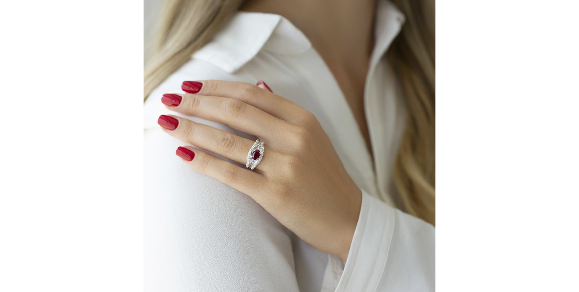 Diamond ring with Ruby Magnolia
