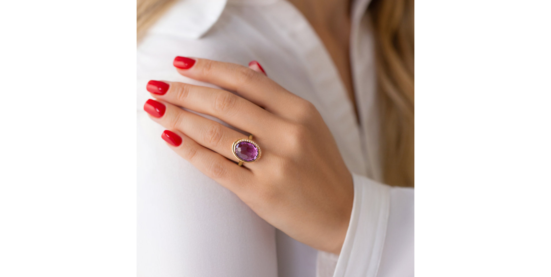 Diamond rings with Amethyst Power Stone