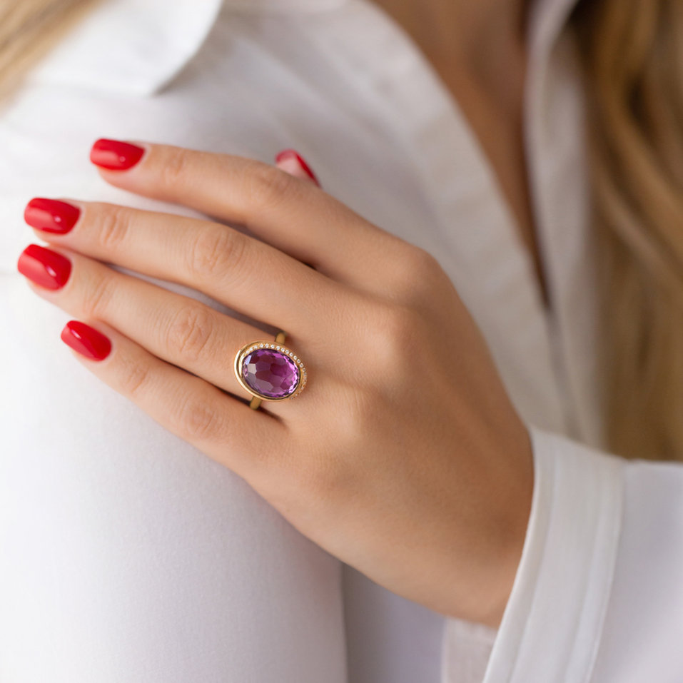 Diamond rings with Amethyst Power Stone