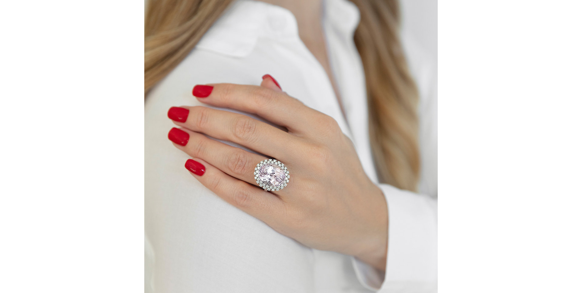 Diamond ring with Kunzite Eternal Sky