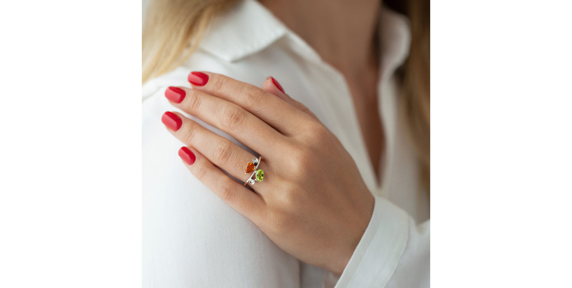 Diamond ring with Topaz and Rhodolite Magic Flower