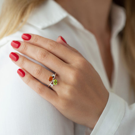 Diamond ring with Topaz and Rhodolite Magic Flower