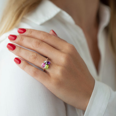 Diamond ring with Amethyst, Topaz and Peridote Multicolor