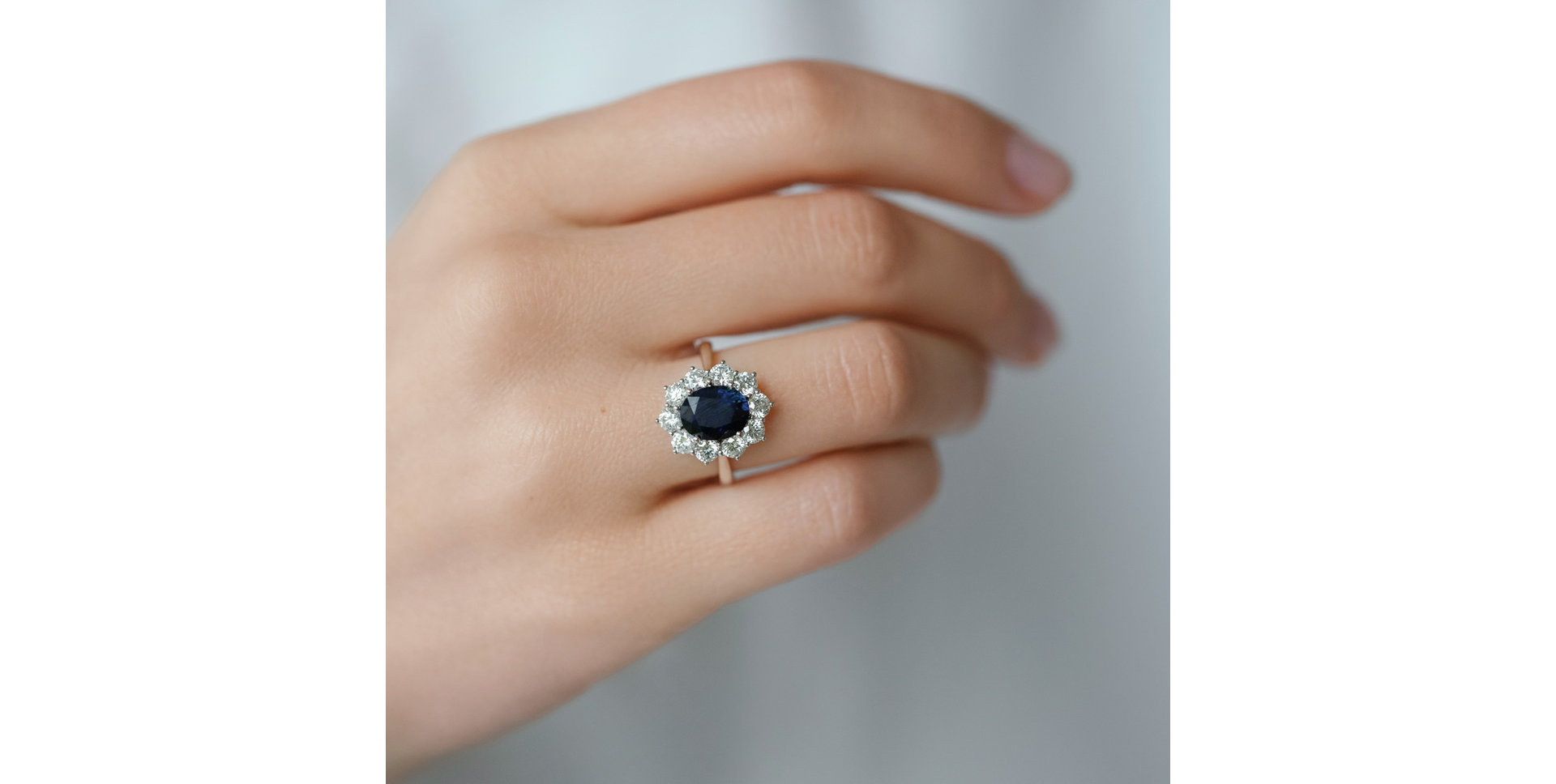 Diamond ring with Sapphire Sky Goddess
