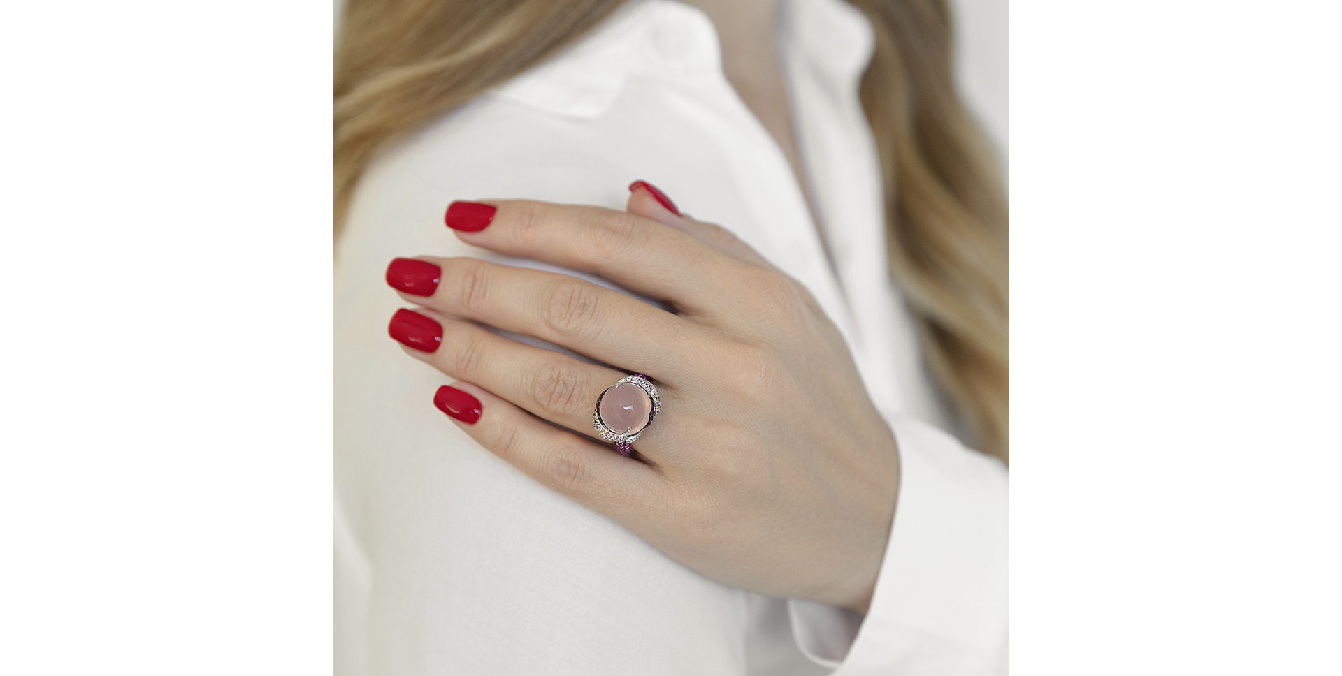 Diamond ring with Rose Quartz and Sapphire Secret Pomp