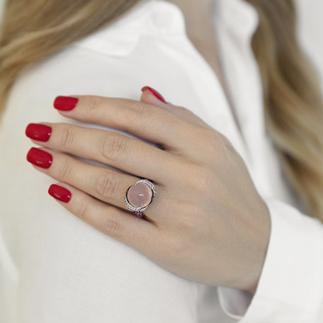 Diamond ring with Rose Quartz and Sapphire Secret Pomp