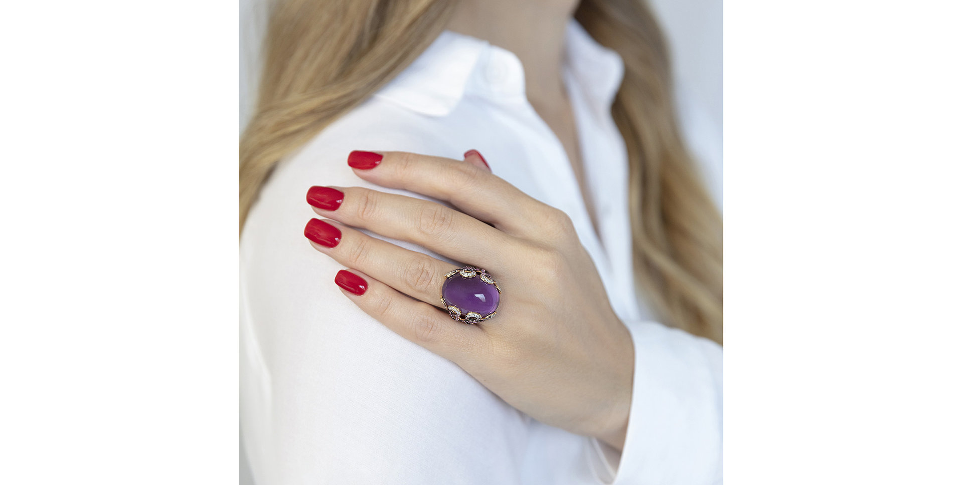 Diamond ring with Amethyst and Sapphire Heaven Pomp
