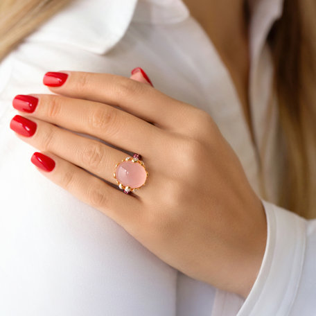 Diamond ring with Rose Quartz and Sapphire Heaven Temptation