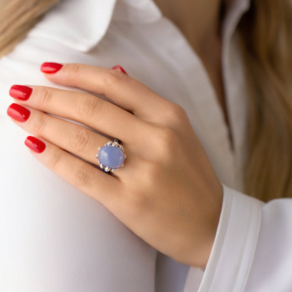 Diamond ring with Chalcedony and Sapphire Heaven Temptation