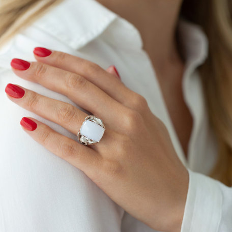 Diamond ring with Rose Quartz and Sapphire Fascinating Ladyship