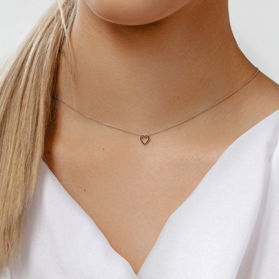 Necklace with black and white diamonds Tender Heart