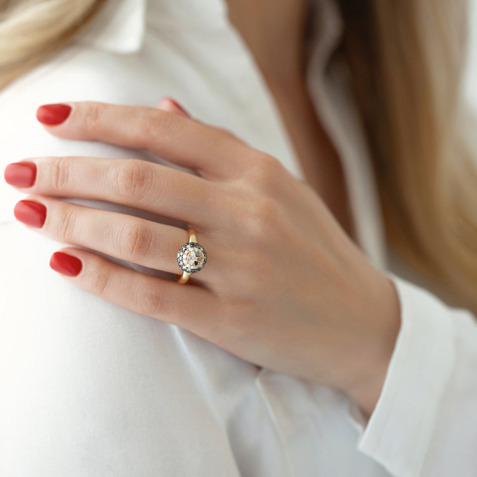 Ring with white, brown and black diamonds Magic Poem