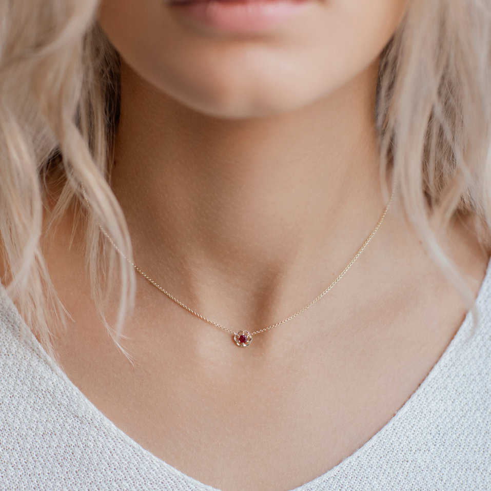 Necklace with Ruby Flower Gem