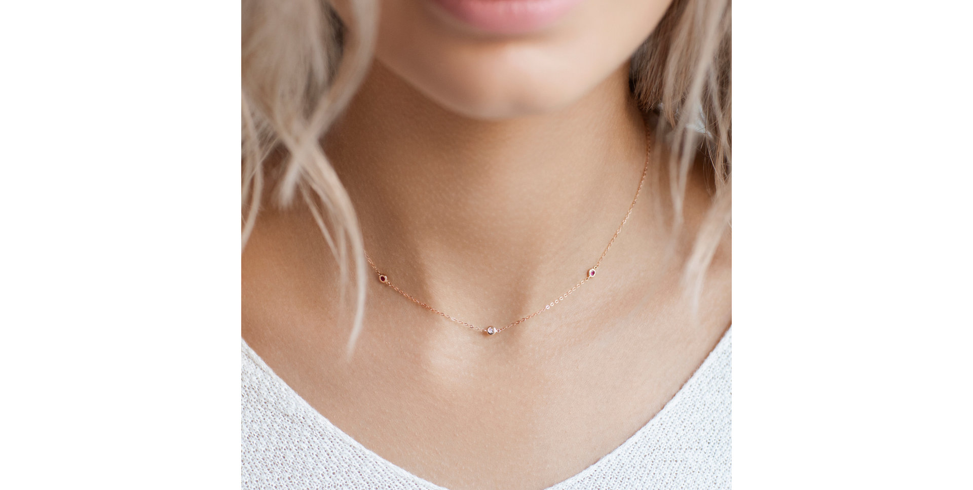 Diamond necklace with Ruby and Sapphire Dots