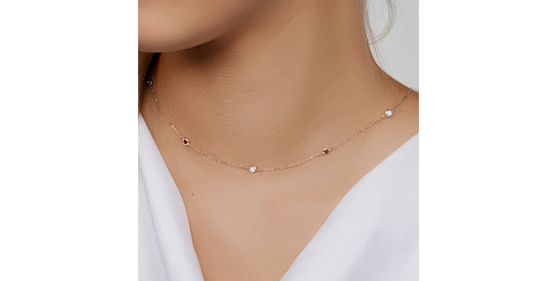 Diamond necklace with Ruby Dots