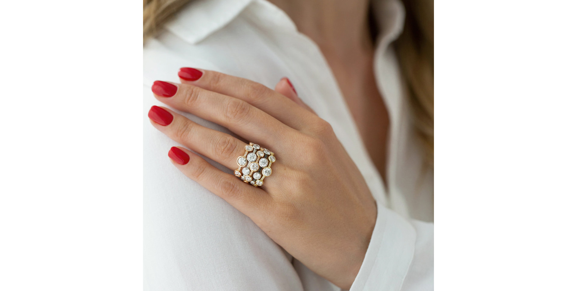 Ring with white, brown and black diamonds Galaxy of Passion