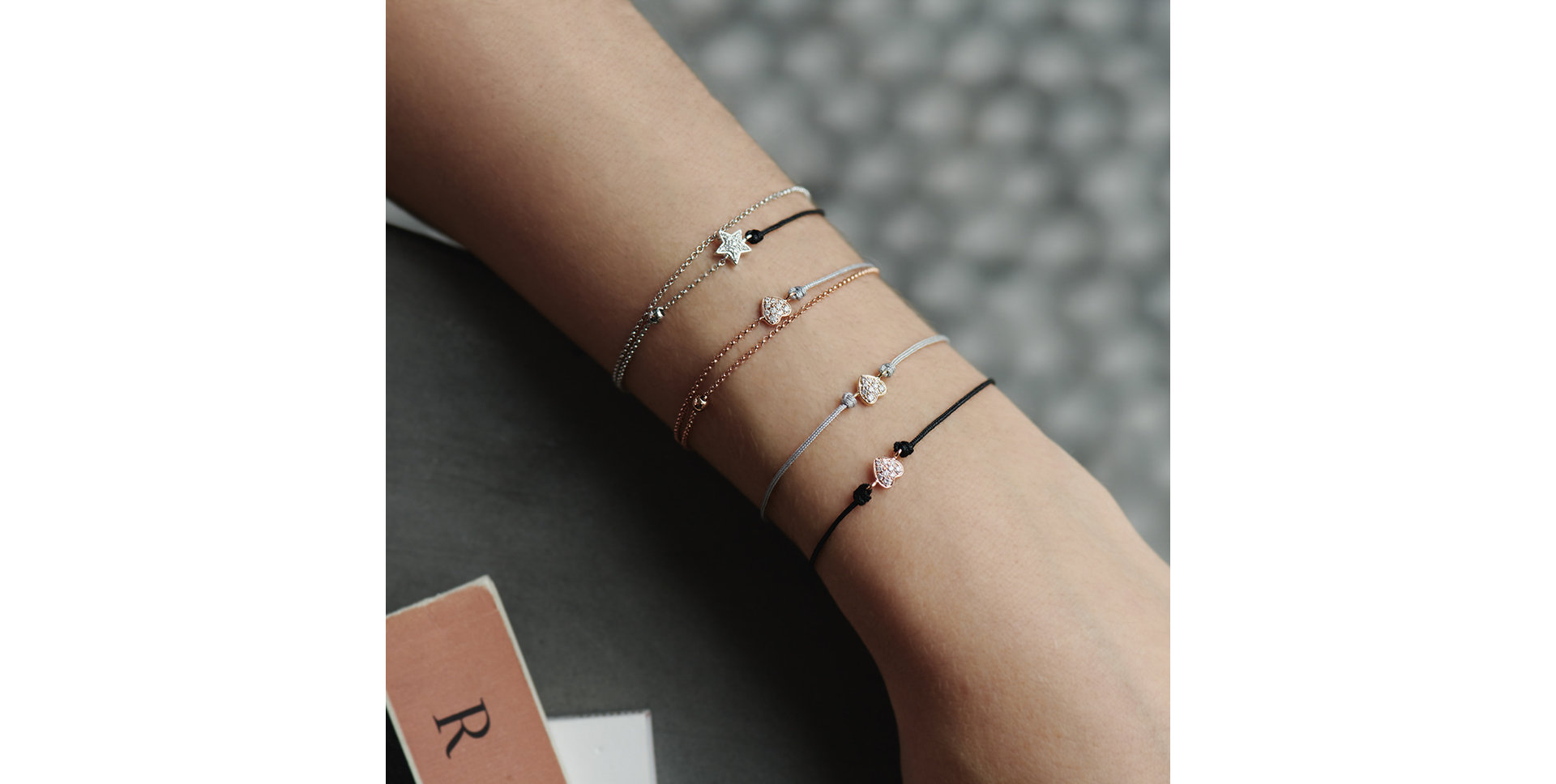 Diamond bracelet with cord Pretty Heart