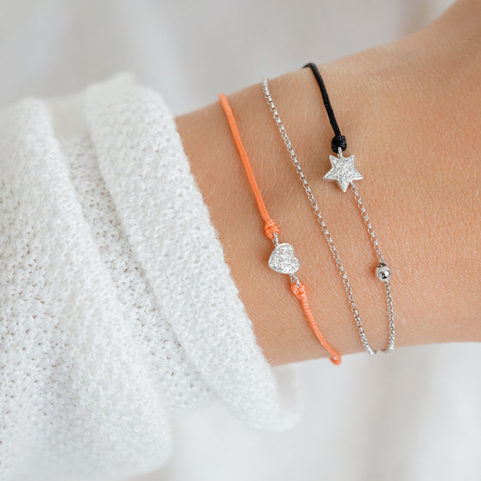 Diamond bracelet with cord Pretty Heart