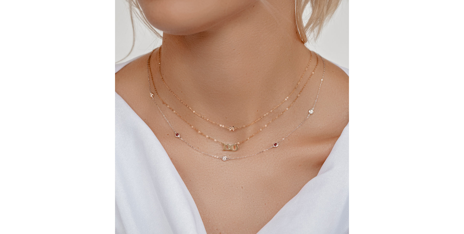 Diamond necklace with Ruby Dots