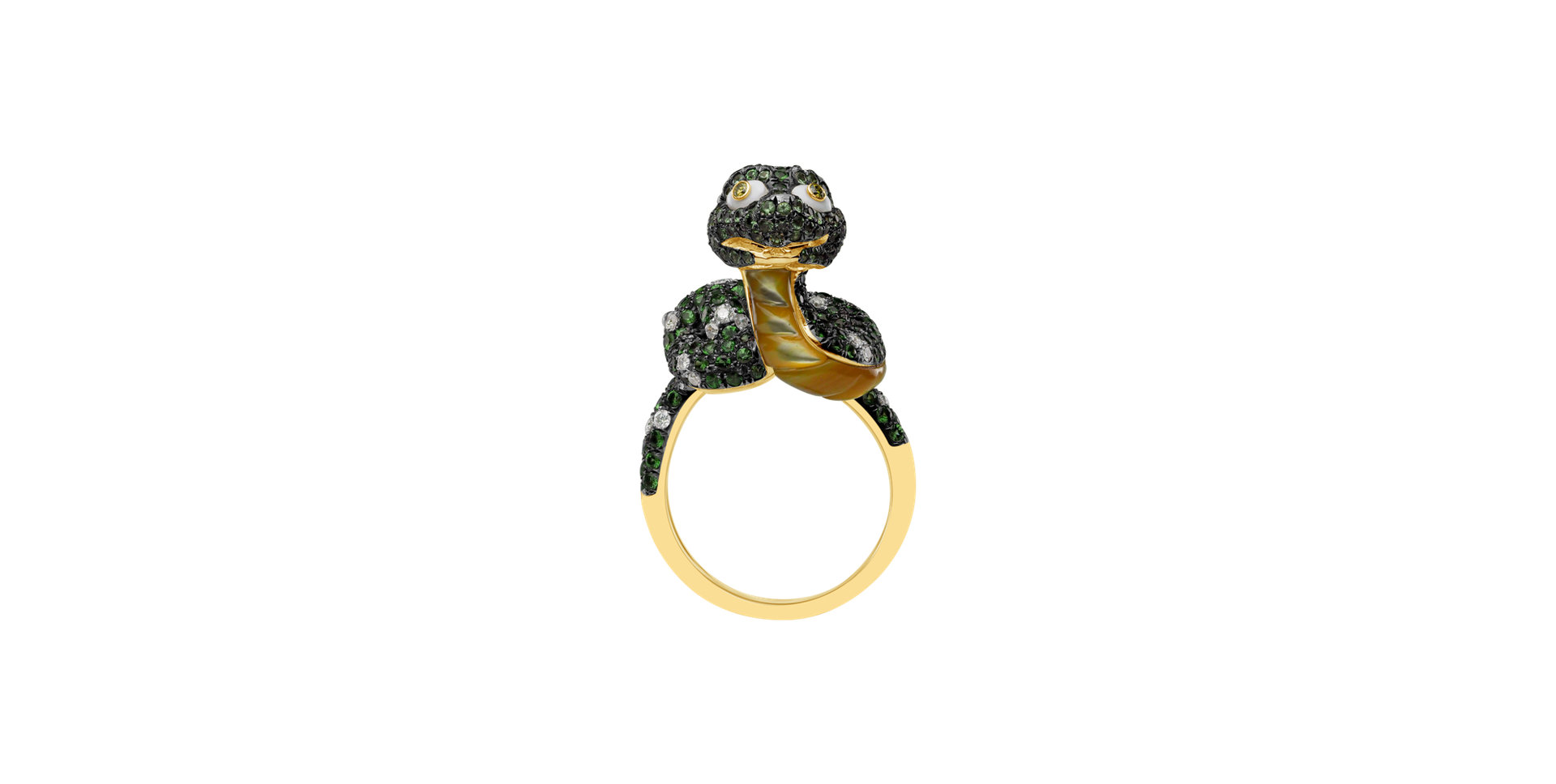 Diamond ring with Agate, Garnet and Mother of Pearl Crazy Snake