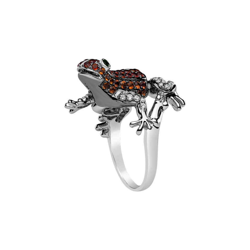 Diamond ring with Ruby and Garnet Miracle Frog