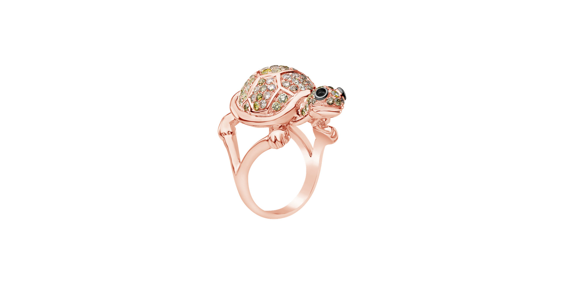 Ring with brown diamonds and Garnet Diamond Turtle