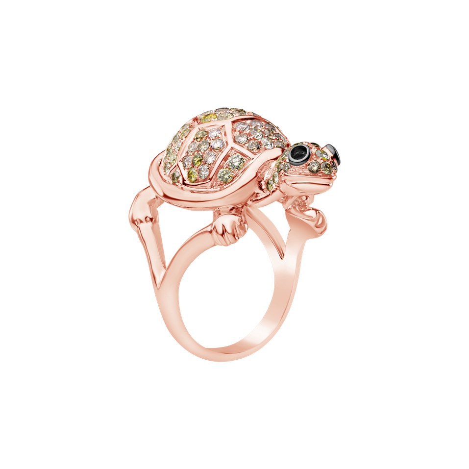 Ring with brown diamonds and Garnet Diamond Turtle