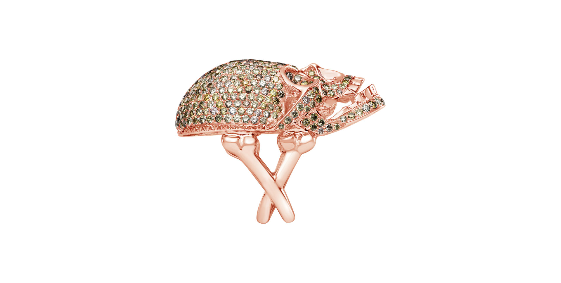 Ring with brown and white diamonds Diamond Skull