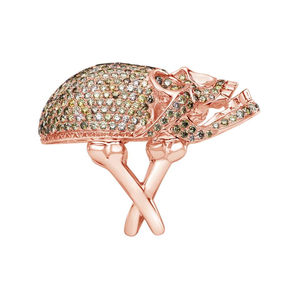 Ring with brown and white diamonds Diamond Skull