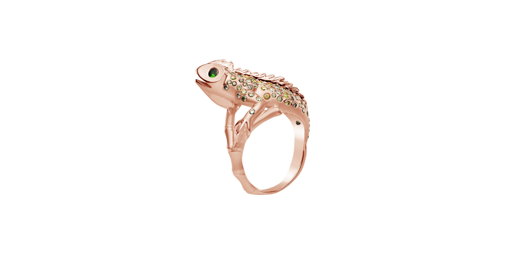 Ring with brown diamonds and Garnet Diamond Lizard