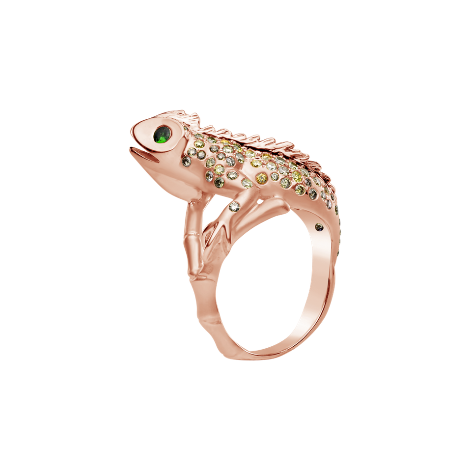 Ring with brown diamonds and Garnet Diamond Lizard