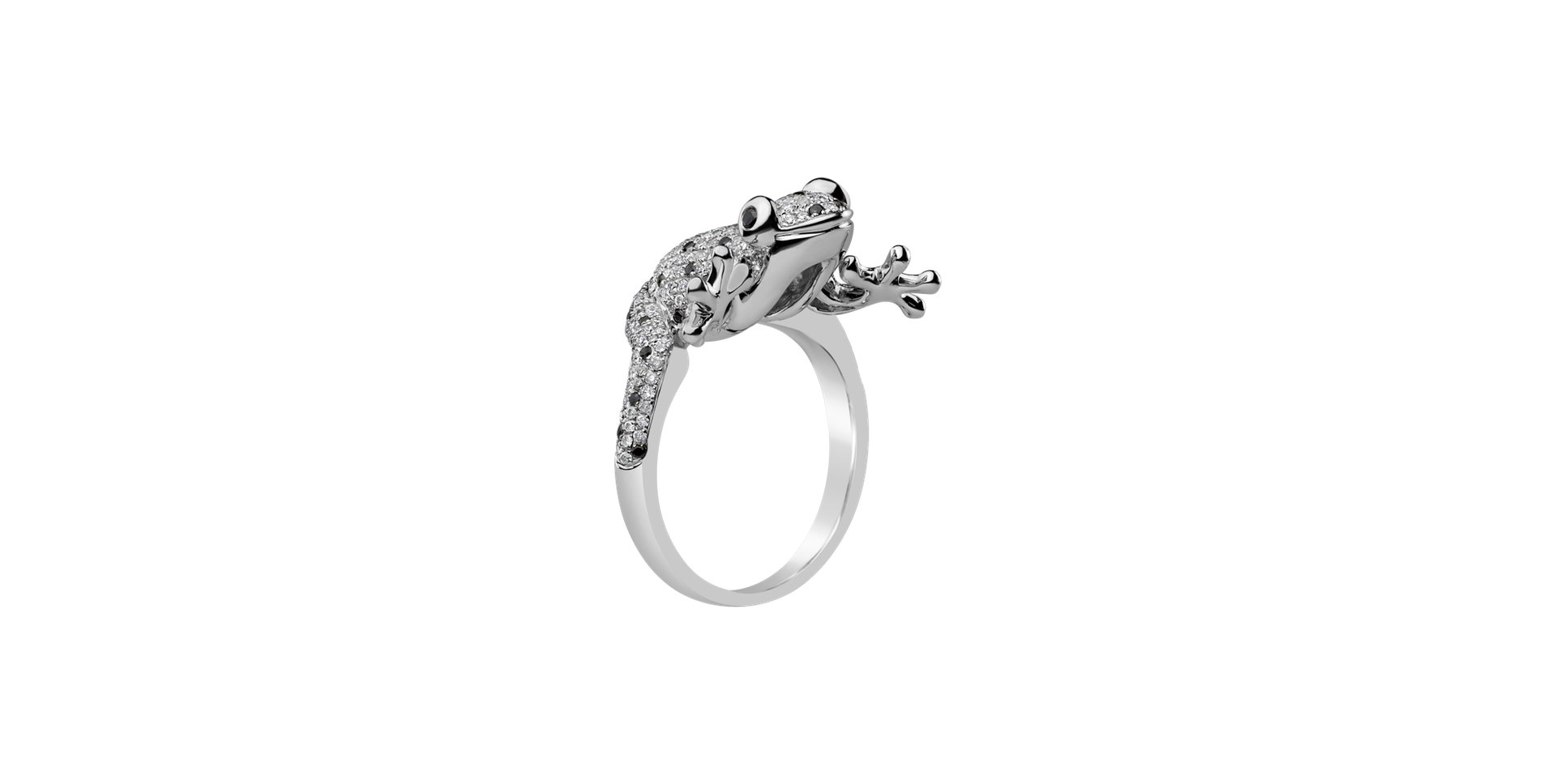 Ring with black and white diamonds Magic Frog