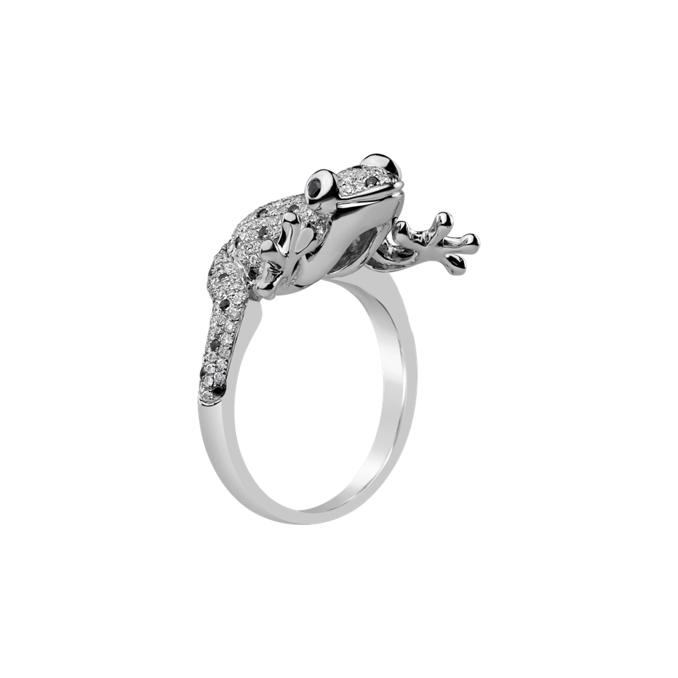 Ring with black and white diamonds Magic Frog